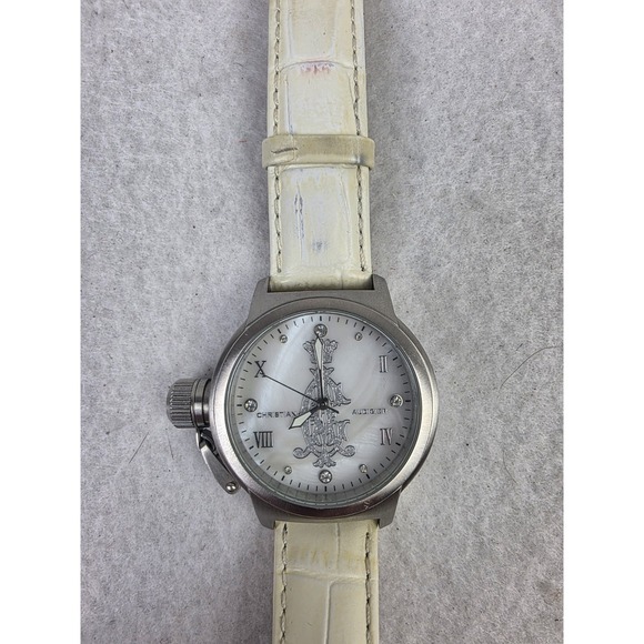 Vintage Christian Audigier Men's Watch Ed‎ Hardy White Genuine Leather INT-314